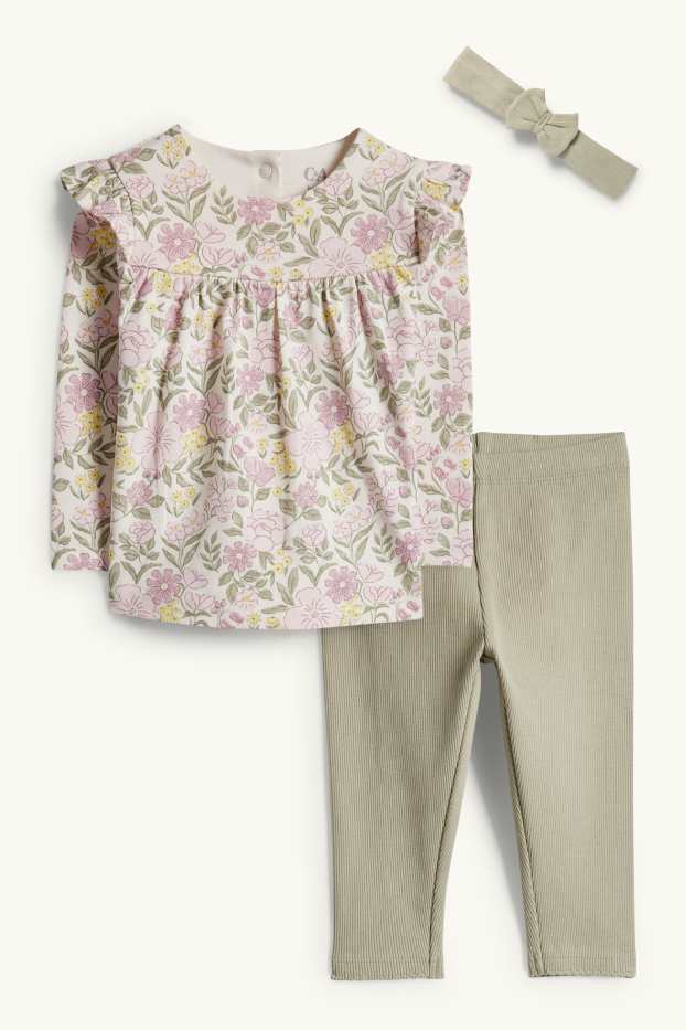 Bebeluși - fete - Floricele - compleu bebeluși - 3 piese - verde deschis