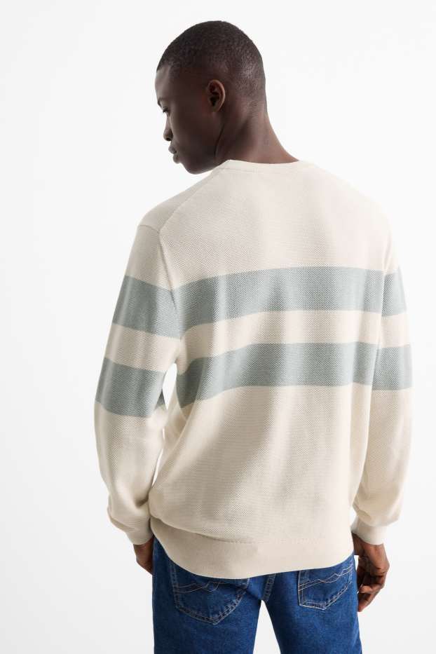 Pánské - Svetr - pruhovaný - strukturovaný - světle béžová