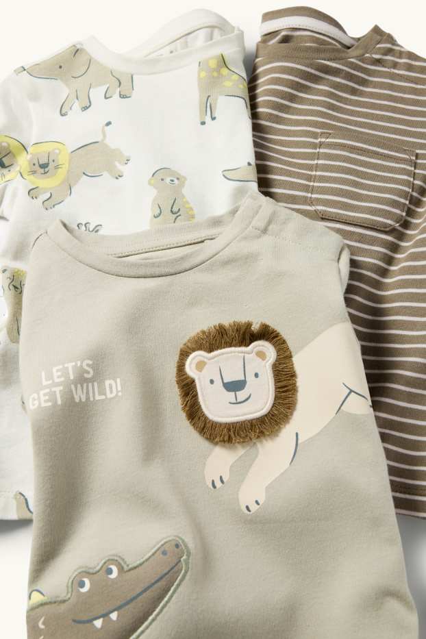 Baby Jungen - Multipack 3er - Wildtiere - Kurzarmshirt - beige