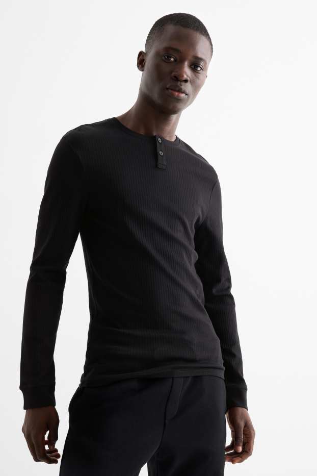 Uomo - Maglia intima - a coste - nero