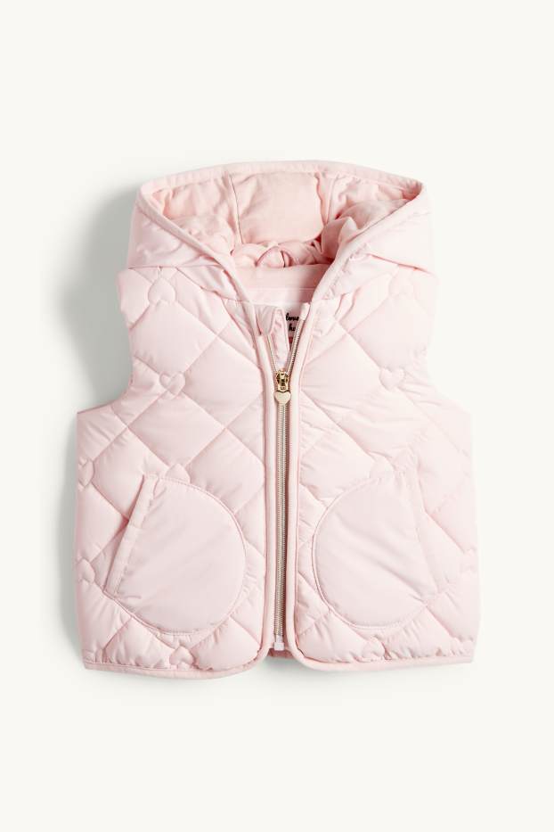 Bébés filles - Petit cœur - doudoune surpiquée pour bébé à capuche - finition déperlante - rose