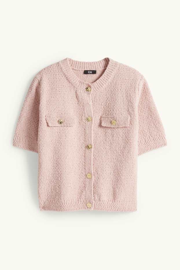 Kobiety - Kardigan z tkaniny bouclé - jasnoróżowy