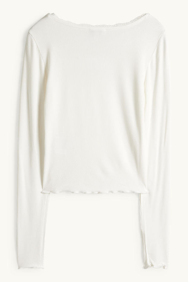 Femmes - Haut court à manches longues - regular fit - finition côtelée - blanc
