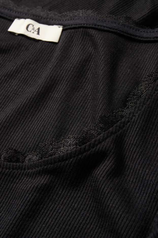 Dames - Korte longsleeve - regular fit - geribd - zwart