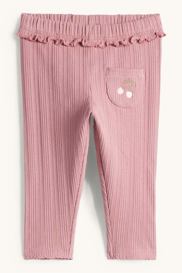 Bebeluși - fete - Cireșe - compleu bebeluși - reiat - 2 piese - alb / roz