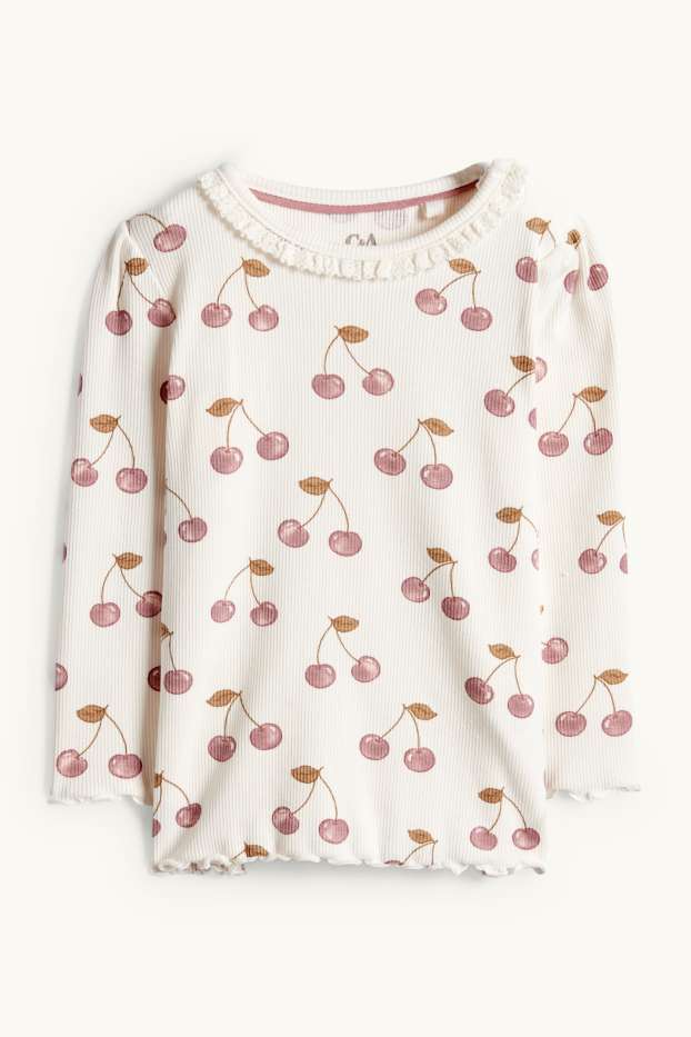 Bebeluși - fete - Cireșe - compleu bebeluși - reiat - 2 piese - alb / roz