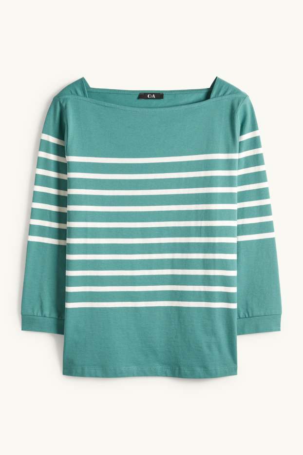 Women - Long sleeve top - regular fit - green / cremewhite