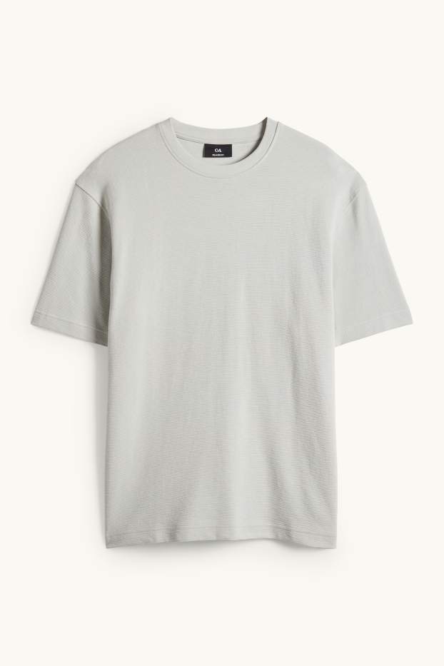 Hommes - T-shirt - relaxed fit - finition côtelée - gris clair