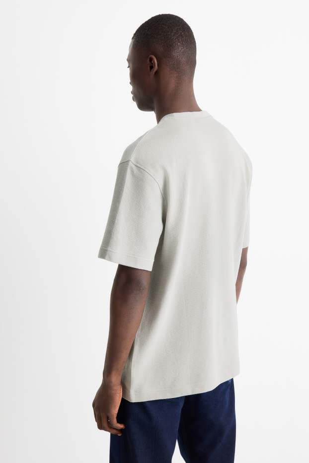 Hommes - T-shirt - relaxed fit - finition côtelée - gris clair