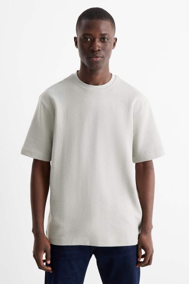 Hommes - T-shirt - relaxed fit - finition côtelée - gris clair