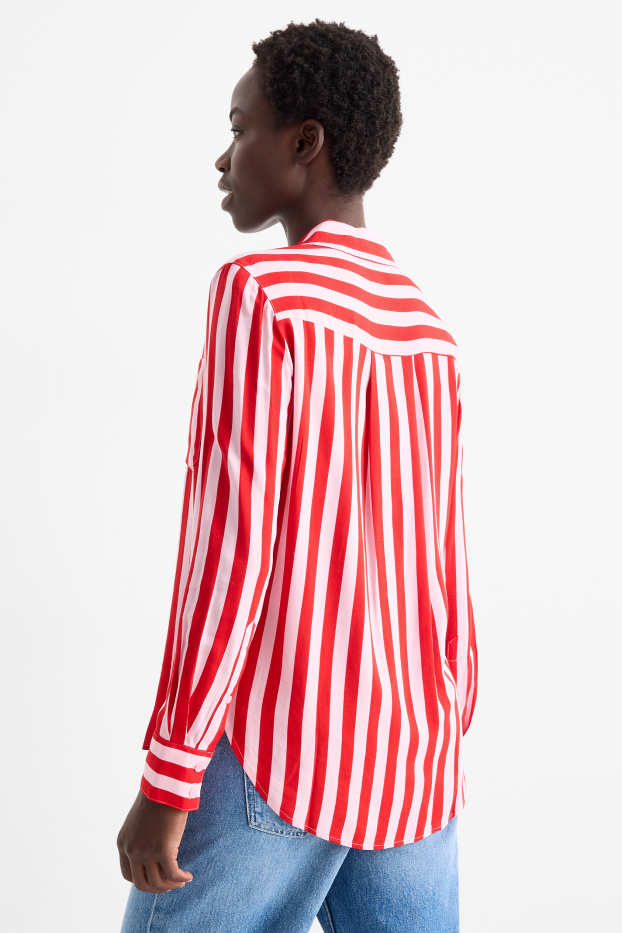 Women - Blouse - striped - rose / red