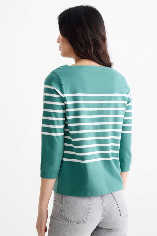 Women - Long sleeve top - regular fit - green / cremewhite