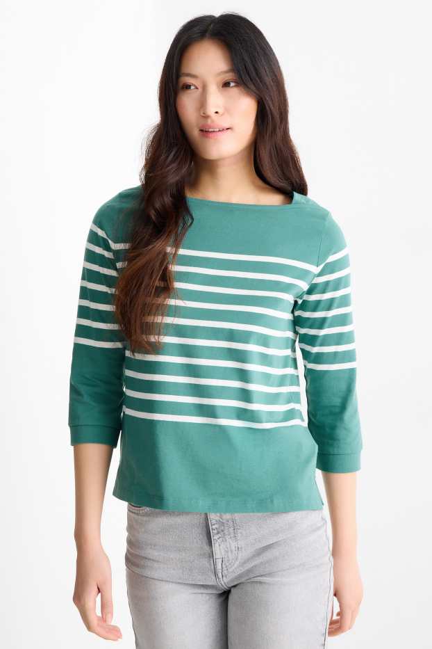 Women - Long sleeve top - regular fit - green / cremewhite