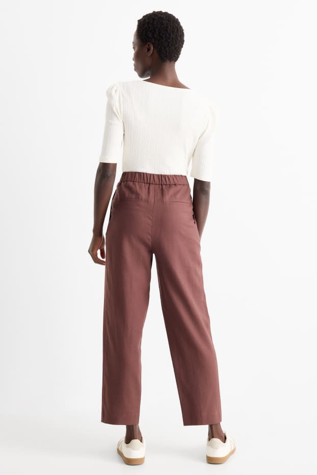 Dames - Business-broek - mid waist - regular fit - linnenmix - bruin