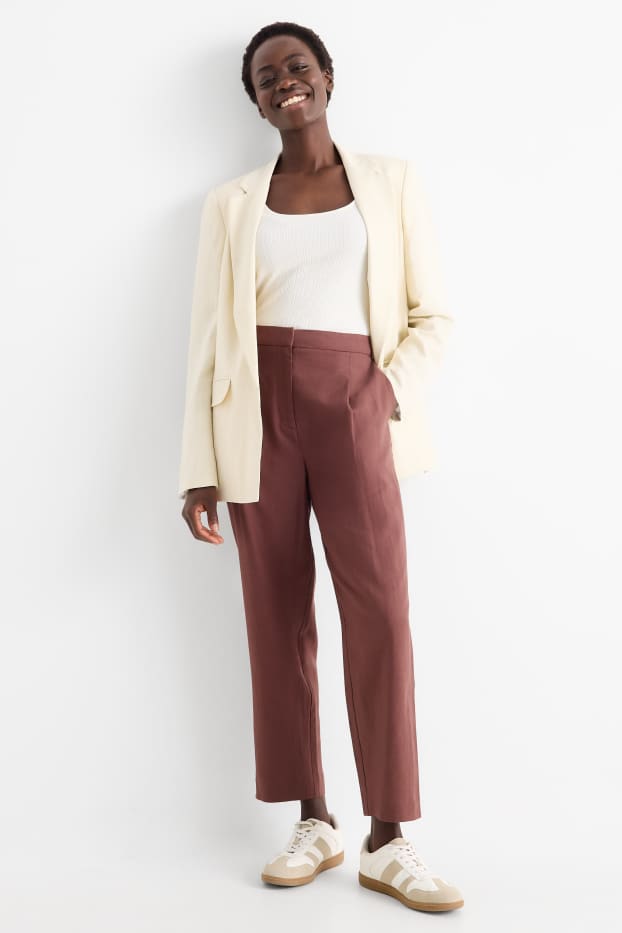 Dames - Business-broek - mid waist - regular fit - linnenmix - bruin