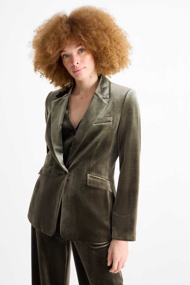 Femmes - Blazer long en velours - regular fit - vert