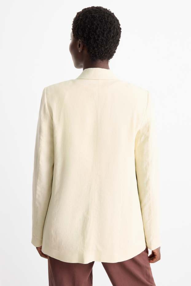 Damen - Longblazer - Regular Fit - Leinen-Mix - cremefarben