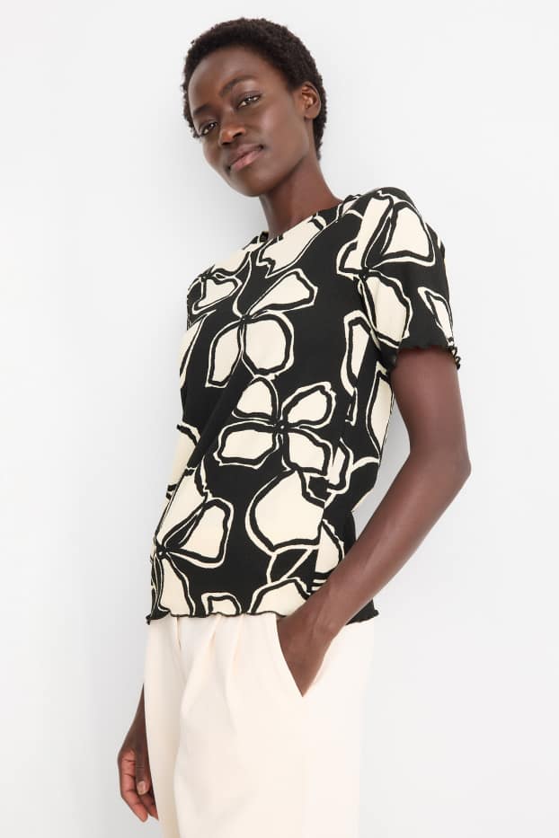 Women - T-shirt - regular fit - floral - black / beige