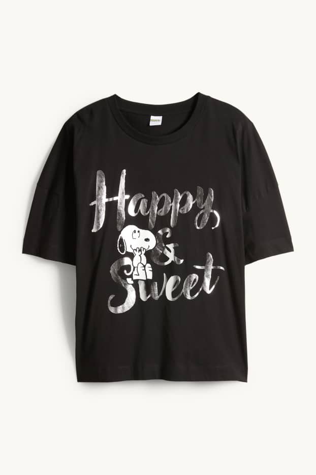 Damen - T-Shirt - Regular Fit - Glanz-Effekt - Peanuts - schwarz