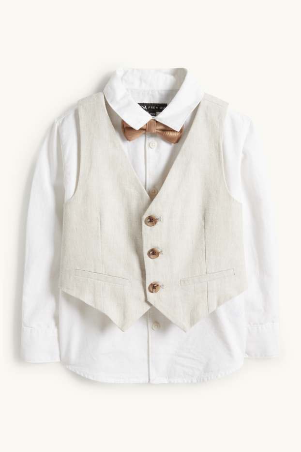 Enfants garçons - Ensemble - chemise, gilet sans manches et nœud papillon - 3 pièces - style festif - beige clair