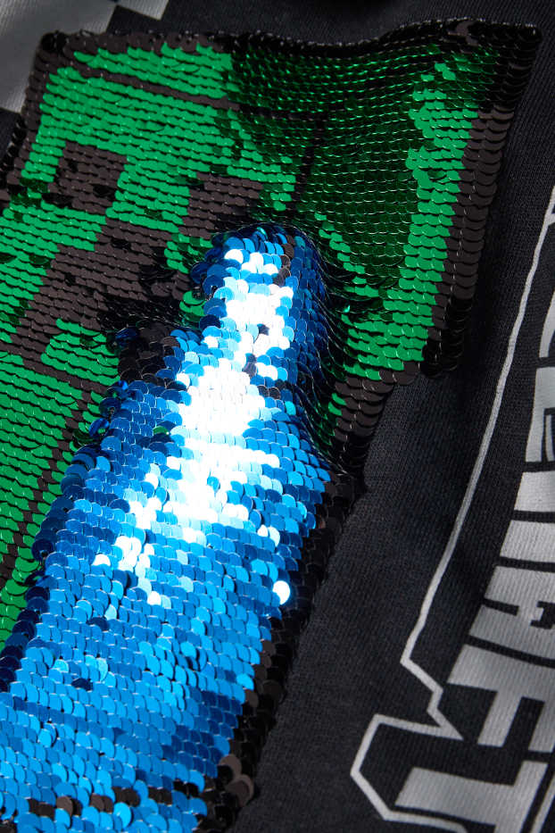 Bambini - Minecraft - felpa con cappuccio - effetto brillante - nero