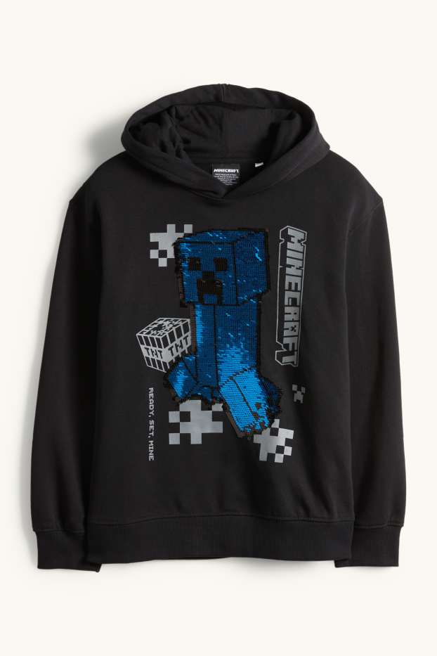 Bambini - Minecraft - felpa con cappuccio - effetto brillante - nero
