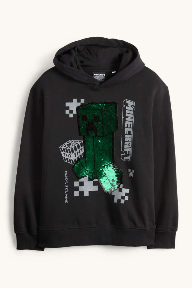 Bambini - Minecraft - felpa con cappuccio - effetto brillante - nero