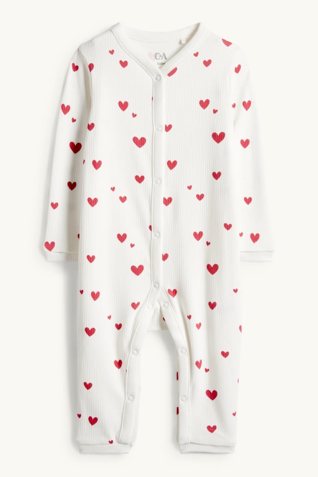Bébés filles - Petit cœur - pyjama bébé - finition côtelée - blanc / rouge