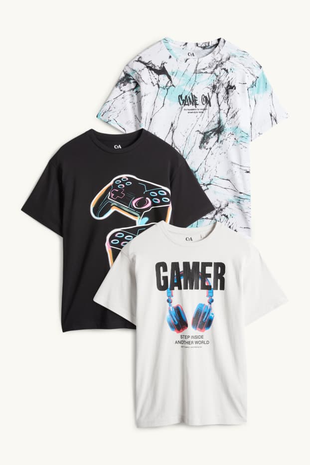 Kinderen: jongens - Set van 3 - gaming - T-shirt - zwart / wit