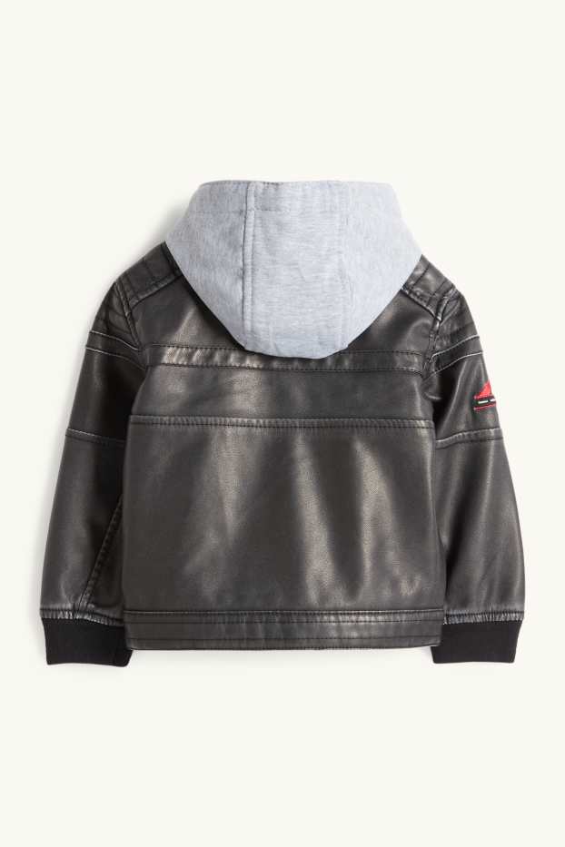 Copii - Băieți - Curse - jachetă de motociclist cu glugă - imitație de piele - gri închis