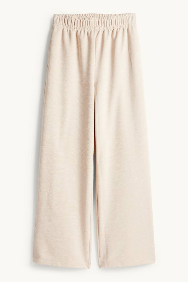 Femmes - Pantalon en jersey - mid waist - regular fit - finition texturée - beige clair