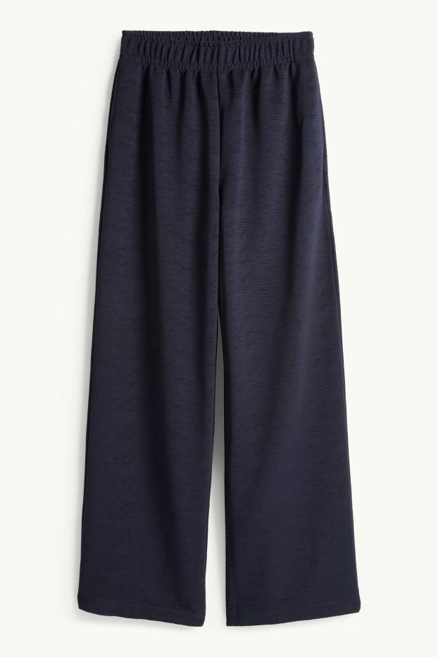 Femmes - Pantalon en jersey - mid waist - regular fit - finition texturée - bleu foncé