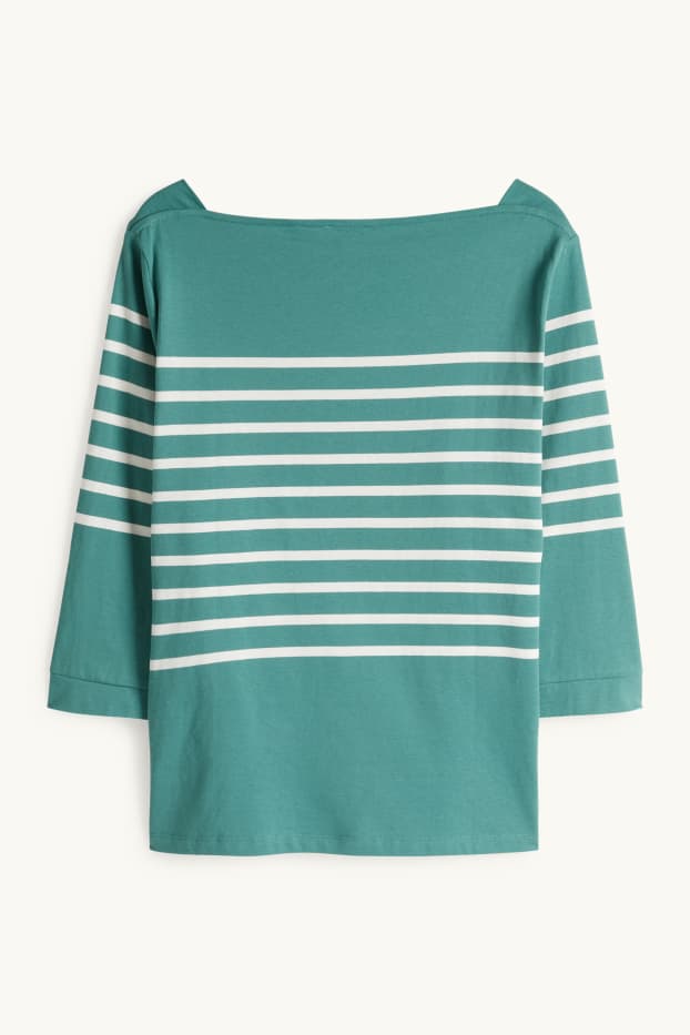 Women - Long sleeve top - regular fit - striped - turquoise