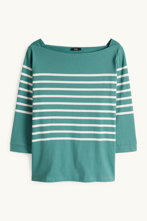 Women - Long sleeve top - regular fit - striped - turquoise