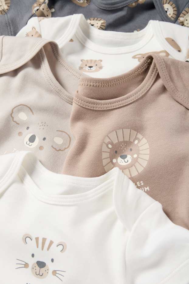 Unisex - Set van 5 - wilde dieren - rompertje - grijs / beige