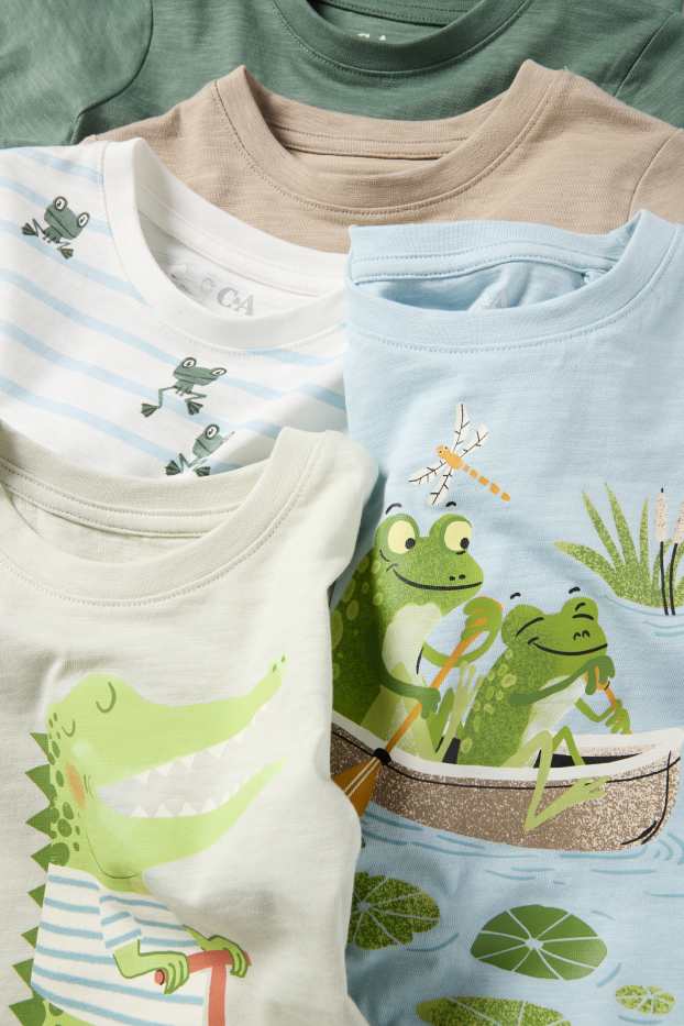 Children Boys - Multipack of 5 - frog and crocodile - short sleeve T-shirt - blue / dark green