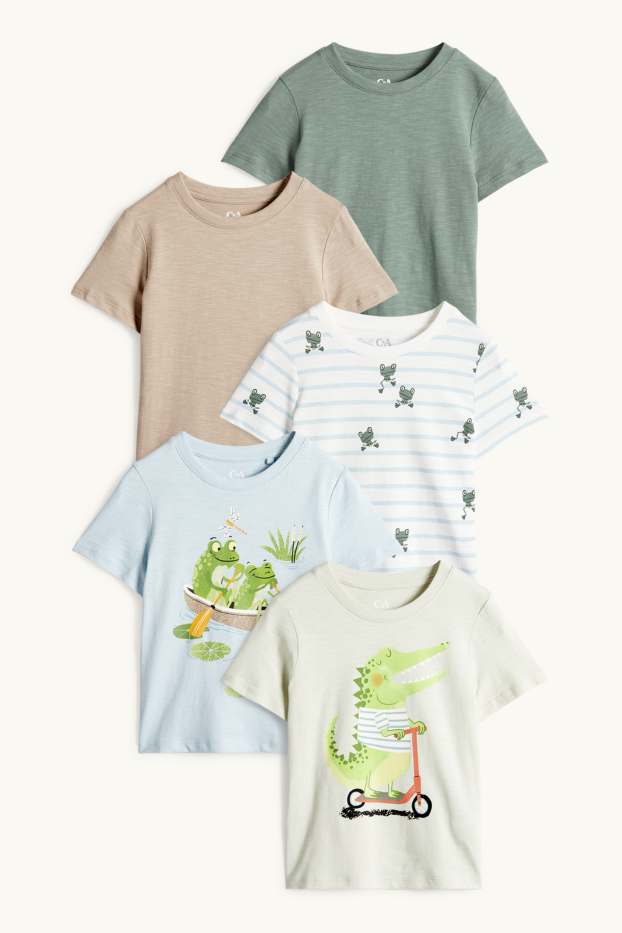 Children Boys - Multipack of 5 - frog and crocodile - short sleeve T-shirt - blue / dark green