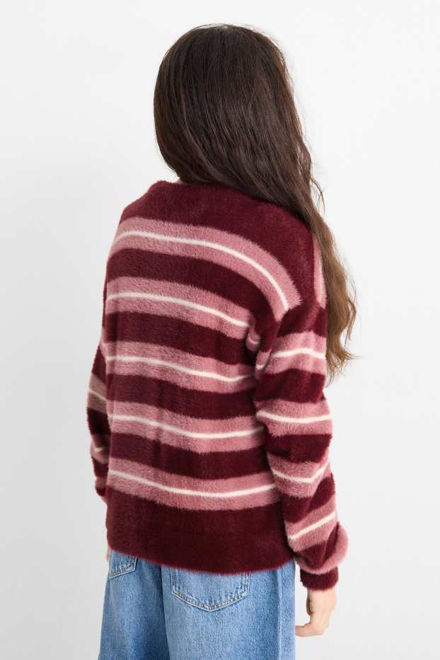 Children Girls - Jumper - striped - rose / red