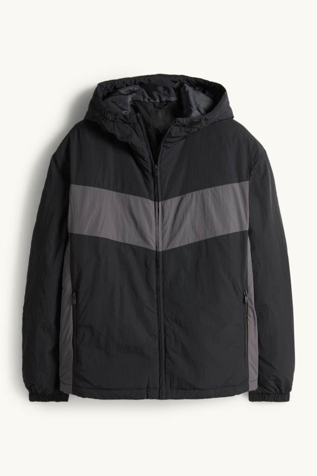 Heren - Jas met capuchon - gevoerd - waterafstotend - zwart