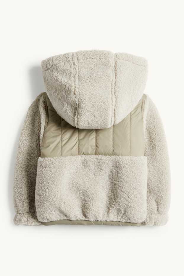 Miminka - chlapci - Teddy bunda s kapucí pro miminka - s výplní - zelená/béžová