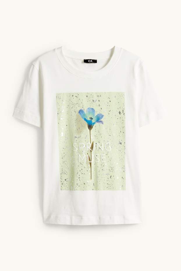 Damen - T-Shirt - Regular Fit - Glanz-Effekt - weiß