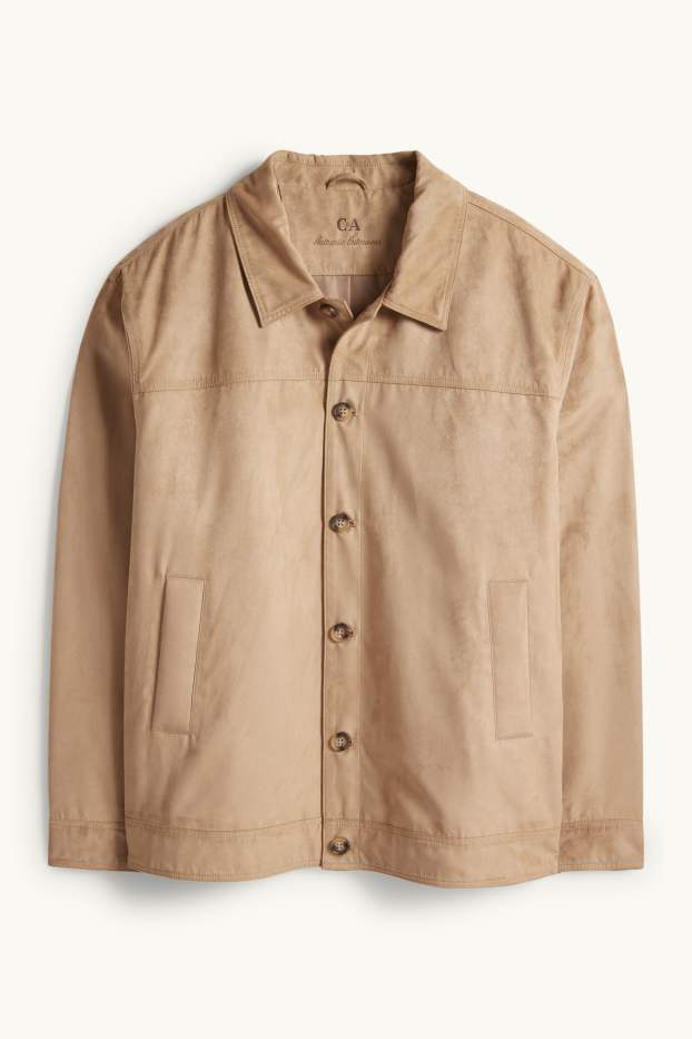 Pánské - Bunda - imitace semiše - světle hnědá