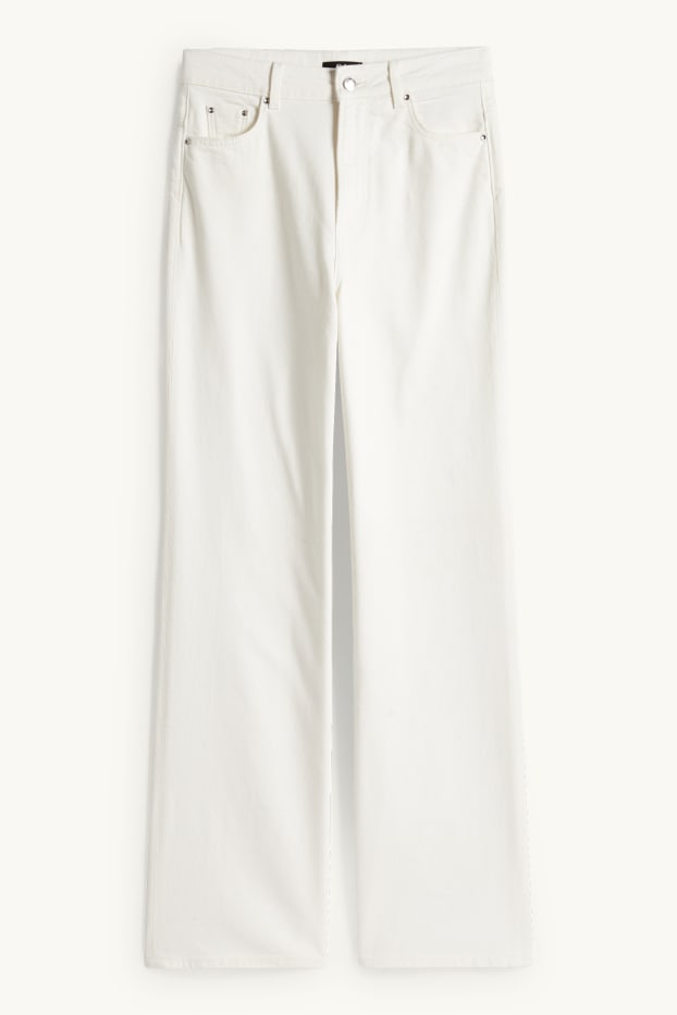 Femmes - Pantalon en toile - high waist - wide leg - blanc
