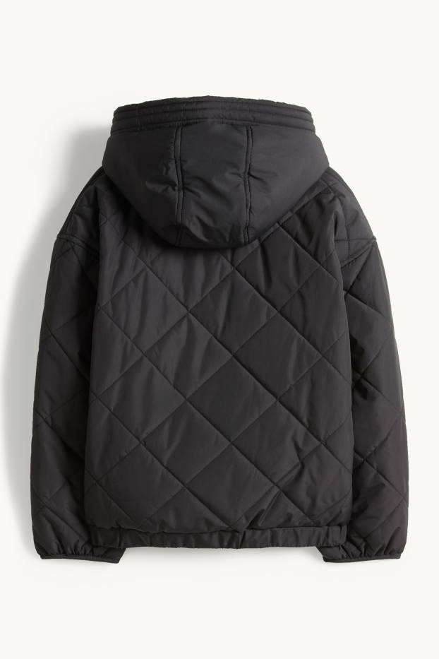 Kinder Mädchen - Steppjacke mit Kapuze - wasserabweisend - schwarz