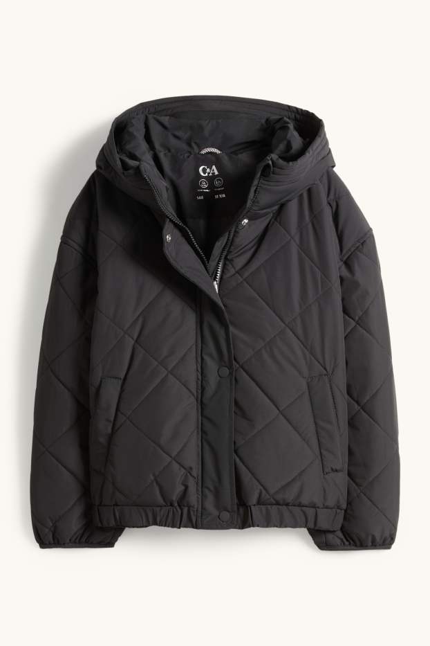 Kinder Mädchen - Steppjacke mit Kapuze - wasserabweisend - schwarz