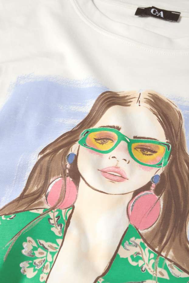 Damen - T-Shirt - Regular Fit - Glanz-Effekt - weiss