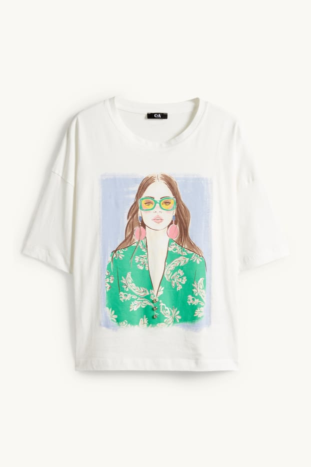 Damen - T-Shirt - Regular Fit - Glanz-Effekt - weiss