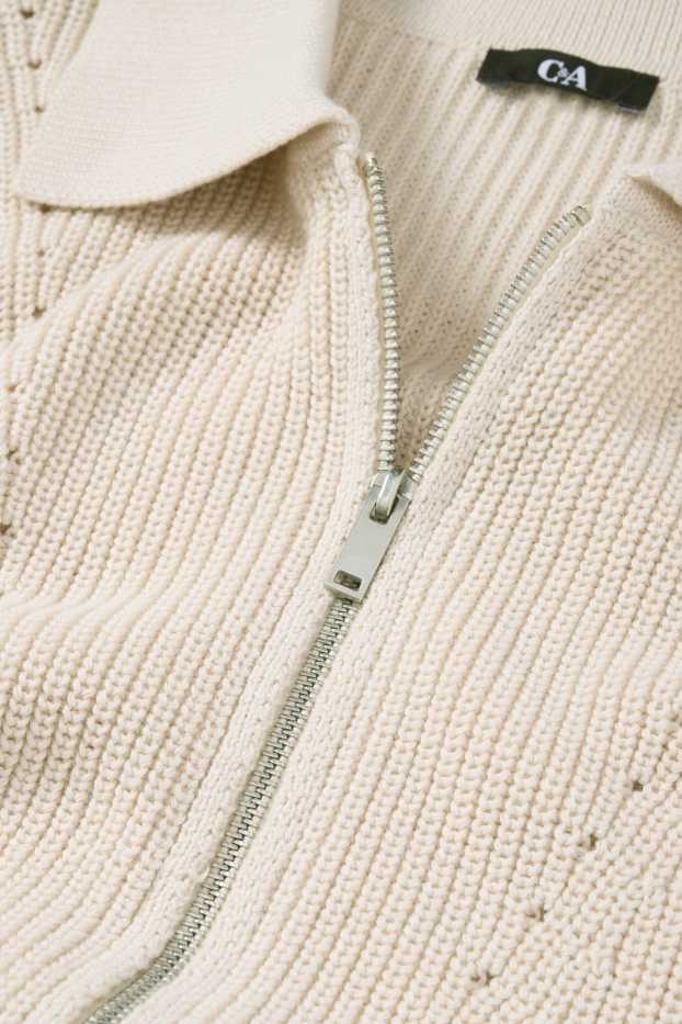 Femmes - Gilet en maille - finition côtelée - blanc crème