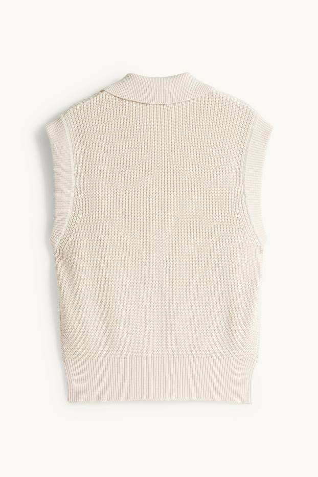 Femmes - Gilet en maille - finition côtelée - blanc crème