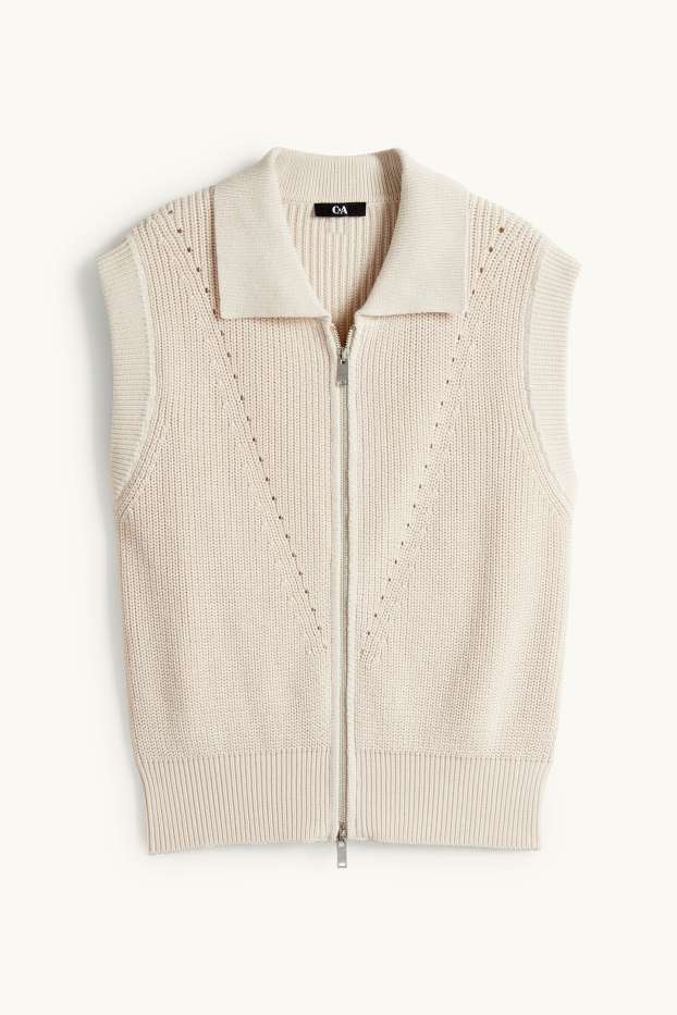 Femmes - Gilet en maille - finition côtelée - blanc crème